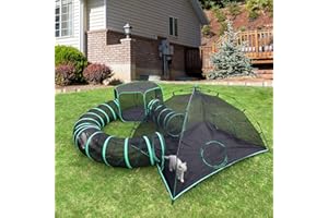 Pawtenda Namioty dla kota, zewnętrzne zielone koty, składane pudełko dla zwierząt z tunelami do użytku na zewnątrz, przenośne Catio 4 w 1, w zestawie 2 namioty i 2 tunele