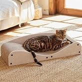 FUKUMARU Scratching Post for Cats, 74 cm, Sturdy Cardboard and Felt, Large Lying Area, Recyclable Cardboard Scraper with Ball
