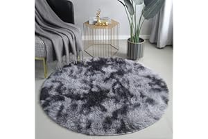 MARATIP Plüsch Teppich Rund,Flauschiger Teppich Rund, modernes Wohnzimmer, Kinder Mädchen,weicher und Flauschiger Teppich für das Schlafzimmer/Wohnzimmer/Kinderzimmer(Dunkelgrau,Ø 120 cm Runde)