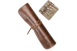 ANGUS STOKE Borsa per coltelli da cucina in vera pelle, rotolo di coltelli da cucina di alta qualità, borsa per coltelli da cucina Nate, marrone, Borsa portacoltelli arrotolabile