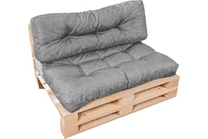 bananair - Cuscini per Pallet - Tessuto Idrorepellente e Anti-UV - Molto Confortevole, Imbottito in Schiuma - Cuscini per Divano Esterno Giardino (Seduta 120x80 cm + Schienale 120x40 cm, Grigio)