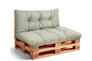 PFM HOME Palettenkissen Outdoor-Kissen für Palettensofa Palettenmöbel Europaletten - Gartenkissen - 1 x Rückenkissen 120 x 40 cm + 1 x Sitzkissen 120 x 80 cm - Olivgrün