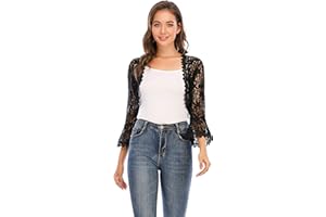 ENJOYOSELF Bolero Fiesta Mujer Encaje Boda Chaqueta Corta Manga Larga Cárdigan Corto Torera Elegante para Verano Primavera