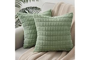 Topfinel Sage green Cushion Covers 40cm x 40cm,Corduroy Decorative Fluffy Pillows Cases,Cushions Cover 16x16 inches with Invisible Zipper for Sofa Bed Livingroom Bedroom,Pack of 2
