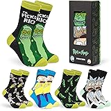 RICK AND MORTY Calzini Uomo Divertenti - 5 Paia Calze Uomo Originale (Verde/Nero)