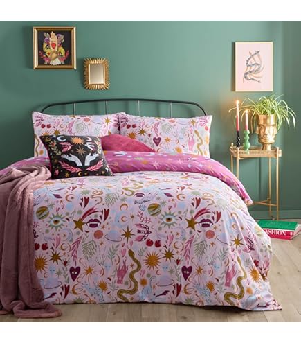 furn. Broderie Bloemen Omkeerbare Dekbedovertrek Set, Damson