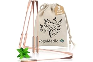 ‎YOGAMEDIC YogaMedic Zungenreiniger 3 Stück 100% Kupfer- Handgefertigt, Ayurveda Zungenschaber gegen Mundgeruch- Zungenspachtel mit Travel Case aus 100% Baumwoll, Schaber für Zungen, Zungenpflege Reiniger Set