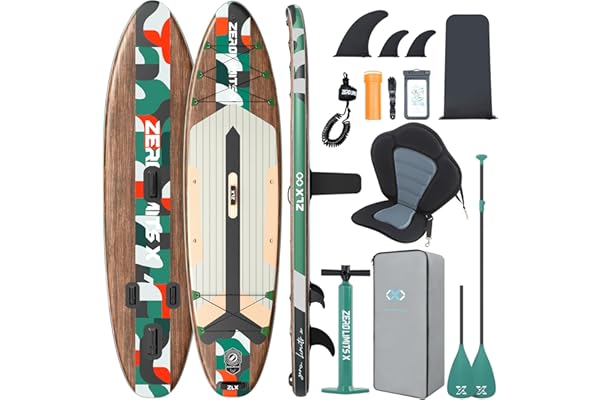 ZLX Paddle Gonflable Adulte 2 Places 320 x 84cm, Stand Up Paddle avec Siège Kayak, Planche Sup Complète avec Accessoires, pour Débutants et Tous Niveaux