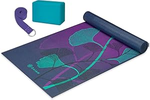 Gaiam Beginner's Yoga Starter Kit Set (Yoga Mat, Yoga Block, Yoga Strap) - Light 4mm Thick Printed Non-Slip Exercise Mat for Everyday Yoga - Includes 6ft Yoga Strap & Yoga Brick