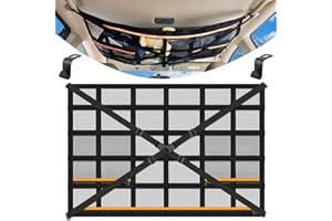 HAPPY FINDING Rete portaoggetti universale per tettuccio auto, 90 × 65 cm, con cinghie a croce regolabili e 3 tasche con cerniera indipendenti per quattro braccioli sul tetto auto, jeep, furgone, SUV