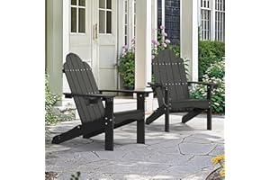 LUE BONA Adirondack-Stuh 2er-Set,Gartenstuhl mit Rückenlehne und Armlehnen,Terrassenstuhl Balkonstuhl Stühle,HDPS,Gartensessel mit Getränkehalter,Ergonomischer,89 x 76 x 92cm,Schwarz
