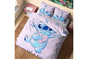 Disney Stitch Juegos de Fundas Nórdicas, Pack con Funda de Edredón y Almohadas - Tamaño Individual o Doble (Rosa Stitch Doble)