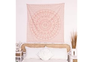 RAJRANG BRINGING RAJASTHAN TO YOU Boho Petite Tapisserie Mandala 127 x 152 cm Or Rose Esthétique Éléphant Tapisseries Hippie Bohème Coton Décoration Murale Suspendue