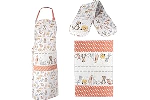 SPOTTED DOG GIFT COMPANY - Set di strofinaccio da cucina, grembiule e guanto da forno doppio - con cani divertenti - resistenti al caldo - idee regalo per uomo, donna e amanti degli animali - cotone