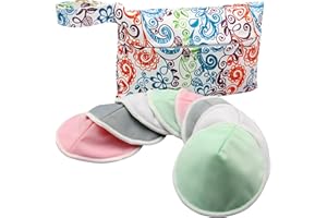 Pinowu Damskie wkładki do karmienia – 8 nadających się do prania wkładek + worek do mycia, podkładki na sutki do karmienia piersią dla kobiet – wielokrotnego użytku na sutki do karmienia piersią (pastelowy dotyk, duży 12 cm)