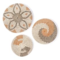 Paniers Muraux Bohème Detene - Lot De 8, Rotin, Déco Salon/Chambre, Style Naturel (Beige)
