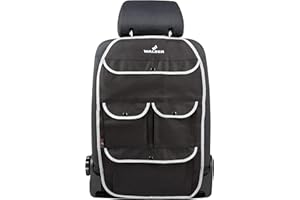 Walser 30032 Organizador para niños, Bolsa para el Asiento Trasero Lucky Tom en Negro/Gris | Protector del Asiento del Coche con protección Respaldo