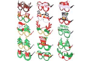 Aodaer 15 Pack Christmas Glitter Party Glasses Frames Holiday Costume Eyeglasses Assorted Styles Party Eyewear for Christmas Party Supplies
