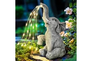 GIGALUMI Elephant Statue Garden Decoration Watering Elephant Figure Solar Powered LED Lights, Gifts for Mum, Birthday Gifts for Women, Elephant Decoration for Patio(10.6Inch/ 27cm)
