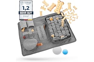 Briliantwerk®️ Schnüffelteppich Hund – Extrem widerstandsfähiges Material - 5 Trainingselemente und 3 Schwierigkeitsstufen – Das Intelligenzspielzeug für Hunde jeder Größe (Grau)