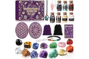 MWZEAUL Set av stenar och kristaller, Chakra stenar och naturliga kristaller, med ametist sten, svart obsidian, värdefulla stenar för meditation, yoga, kristallterapi, chakra läkning