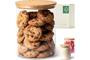 KIVY Barattolo vetro grande [3000ml] - Contenitore per pasta e cereali - Porta farina - ermetici grandi 3 litri - Biscottiera in Bambù