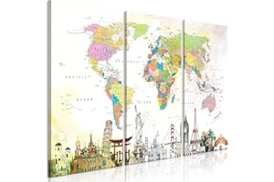 murando Cuadro Acústico Mapamundi 135x90 cm espuma acústica absorbe el sonido aislamiento lienzo de 3 piezas Impresión Artística Decoración de Pared Worldmap k-C-0117-b-e