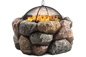 Homeology SEYCHELLES Grand Garden & Patio Heater Fire Pit Brazier and Barbecue with Eco-Stone Finish