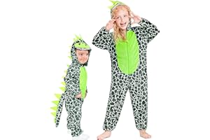 IKALI Dinosaur Costume, Baby Toddlers Kids Dragon Hooded Jumpsuit, Animal Onesie Outfit with Tail for Carnival Halloween 4-6Y
