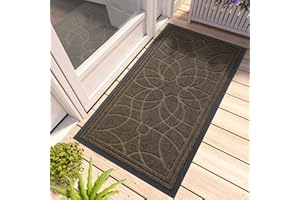 DEXI Wycieraczka 60 × 120 cm, wytrzymała wycieraczka do użytku na zewnątrz i wewnątrz, zmywalny, antypoślizgowy dywanik wejściowy, gumowy spód, skrobak do butów na patio, brązowa