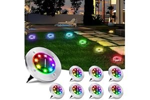 BrizLabs Luci Solari da Giardino, 8 LED Lampade Solari Faretto Led da Esterno Solare da Terra, Impermeabile Faretti Sepolta per Prato Vialetto Scala Strade Paesaggio (Cambio Colore RGB, 8 Pezzi)