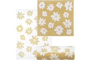 Lashuma Geschirrtuch Set Gelb, Design: Blumen, 2X 50x50. Frotteetücher - 2X 50x70 cm Moderne Küchtentücher