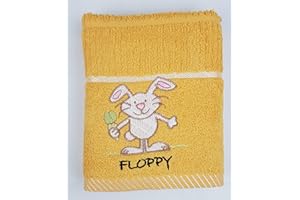 SUE ROSSI LTD 100% Turkish Cotton Tea Towels Embroidered Animal Cooks Cloth 3 Pack Kitchen Towel Set (Mustard Yellow Rabbit)