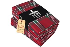 Trade Fountain Plaid Cotton Cloth Napkins [12 Pack] – Extra Large 51 x 51 cm Reusable & Washable Dinner Napkins | Fabric Table Serviettes for Home, Parties, Weddings & Christmas Events