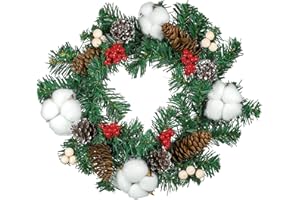 STARVORTEX Ghirlanda Natalizia per Porta, Ghirlanda Natalizia 30cm, Ghirlande Elegante con Pigne e Palle di Natale, Decorazione Porta Artificiale con Neve, Addobbo Natalizio per Esterno e Interno