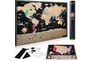 INNOVATIVEMAP Scratch Off World Map Poster with Gift Tube – Complete Accessories Set & All Country Flags, Wall Art Gift for Travelers, Includes Deluxe United States Scratch Map, Mark Places You've Been - 43 x 61 cm