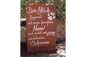 Dekostüberl Rostalgie Edelrost Tafel Das Glück beginnt mit Einer feuchten Nase.Haustier Garten Terrasse Schild Spruch Hund Geschenk Text Deko