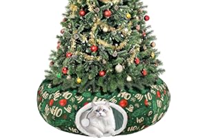 Mfsdai Cat Tunnel Bed Under Christmas Tree Skirt Christmas Festive Decorative Foldable Kitten Donut Tunnel with Central Mat and Dangling Balls Warm Soft Cats Cave for Pets Small Animal（Green）