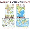 India & World Map (Both Political & Physical) | LAMINATED | SET OF 4 | Useful for UPSC, SSC, IES and other competitive exams