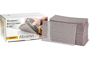 Mirka Abranet net sandpaper strips 81x133 mm Hook & loop/Grit P240 / 50 pcs/for sanding wood, walls, metal, aluminium, stainless steel, filler, varnish, plastic / 5417805025