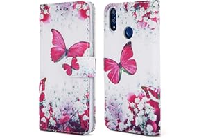 NWNK13 Huawei Y6 2019 Compatible Case Slim Flip Premium Leather Folio Notebook Wallet Case Soft Flexible Gel Frame Holder Kickstand Function Card Holder ID Slot Protective Skin Cover (Butterfly)