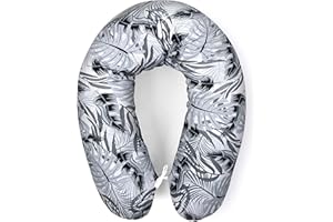 AMILIAN Cuscino per allattamento con imbottitura, per neonati e donne incinte, per dormire su un fianco, in cotone, con federa da 170 cm, motivo: monstera, grigio