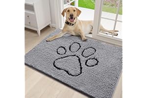 Homaxy Dog Door Mats Indoor, Super Absorbent Non Slip Doormats, Soft Chenille Floor Mat, Machine Washable Entrance Rug for Dogs Muddy Paws, Muddy Wet Shoes, Bathroom, Kitchen - 50 x 75 cm, Grey