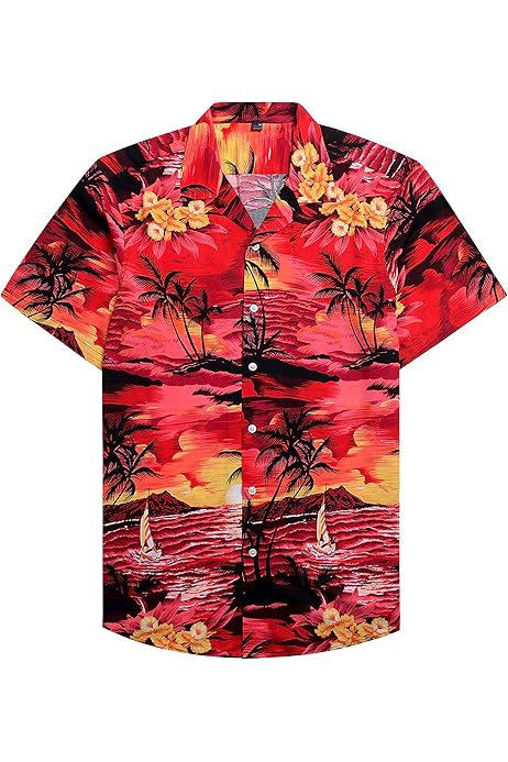Funky Hawaiiaans Overhemd, Hawaii-Overhemd, Korte Mouw, Flamingo Melon, Turkoois, XL