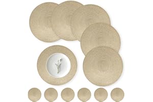 wiipara 12er Set Runde Tischsets Platzsets Abwaschbar, 34cm Gewebte Platzdeckchen Hitzebeständig mit Untersetzer, Tischset Platzset Gold Rund für Küche, Weihnachten, Party, Hochzeit (Gold)