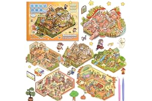 ASTARON 6 Sets DIY 3D Sticker Scene Book Sticker Therapy for Adults, Make Your Own Mini Cozy Shop House Room Stickers Cute Cartoon Miniature Stickers for Girls, Relief Stress Pass The Time