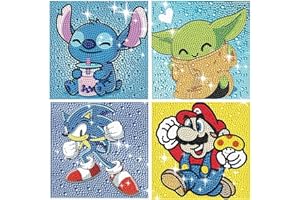 AIKEWO Diamond Painting Kits for Kids - 4 Pack DIY 5D Full Drill Diamond Art Kits for Kids Beginner-Round Crystal Rhinestone Gem Art Crafts for Girls Boys Ages 6-8-9-12 (6x6 Inch)