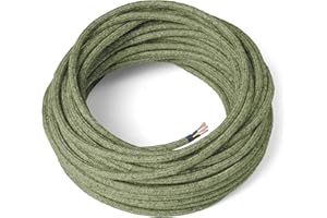 Amarcords - Cavo elettrico tessile colore ORIGANO tondo canapa 3 metri con messa a terra 3x075mm - Filo rivestito in tessuto colorato vintage per lampade lampadari applique e abat jour.
