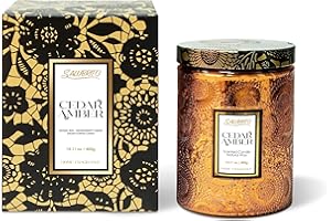 SALUBRITO Świeca zapachowa w szkle, cedru i bursztynie, zestaw prezentowy, 400 g, świeca z wosku sojowego, długi czas palenia, idealny prezent dla kobiet i mężczyzn