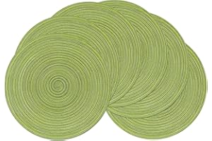 SHACOS Okrągłe podkładki pod talerze zestaw 6 plecionych podkładek pod talerze stołowe okrągłe żaroodporne maty stołowe do kuchni, jadalni, domu, restauracji, zielone